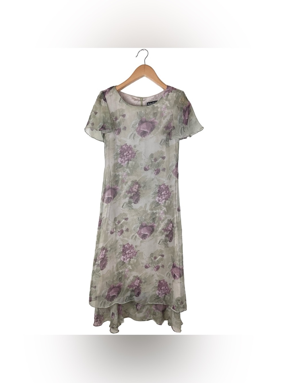 Vintage Y2K 90s Michael Blair Green Floral Crinkle Maxi Dress Womenโs 6 Petite